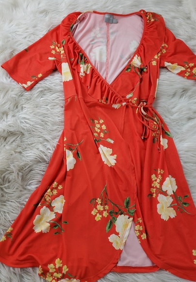 ASOS Dresses & Skirts - ASOS orange floral Frill Hem Wrap Dress Size 10